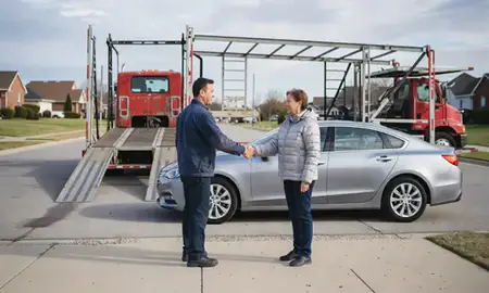 Vehicle owner beside their delivered car in St. Clair Shores, Michigan, United States