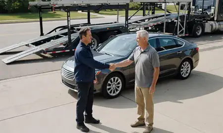 Vehicle owner beside their delivered car in Westland, Michigan, United States
