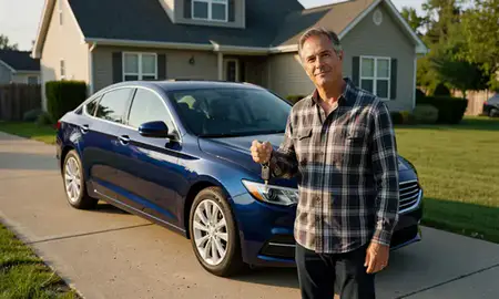 Car delivered to a driveway in Wyoming, Michigan, United States