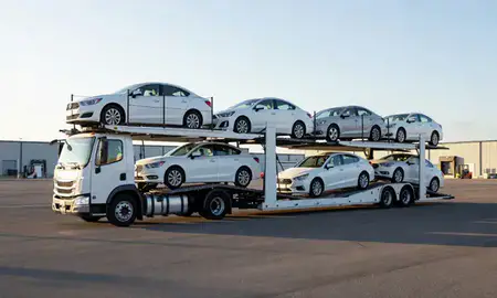 Car transporter loaded with vehicles in Minnesota, United States