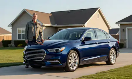 Customer with their delivered car in Blaine, Minnesota, United States