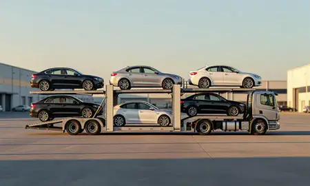 Car transporter parked in an industrial area of Blaine, Minnesota, United States