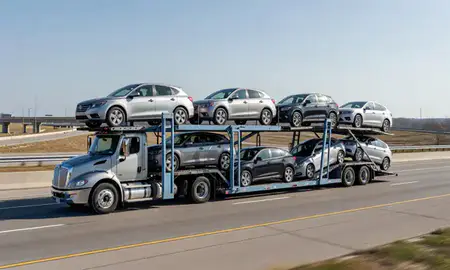 Multi-level car carrier on the highway to Bloomington, Minnesota, United States
