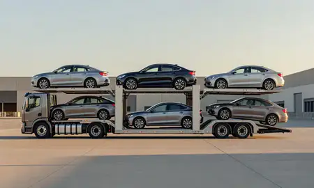 Car transporter parked in an industrial area of Bloomington, Minnesota, United States