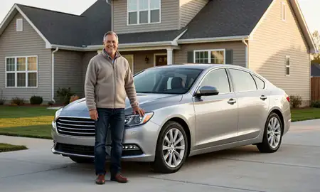 Customer with their delivered car in Burnsville, Minnesota, United States