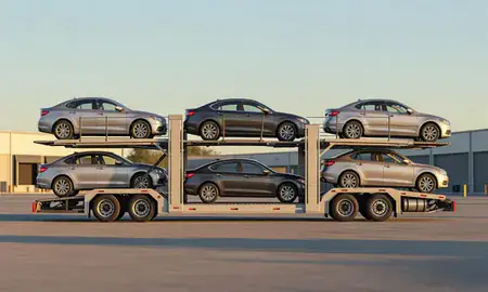 Car transporter parked in an industrial area of Cottage Grove, Minnesota, United States