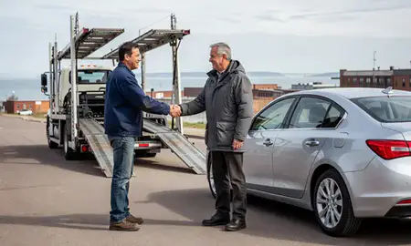Vehicle owner beside their delivered car in Duluth, Minnesota, United States