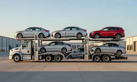 Car transporter parked in an industrial area of Duluth, Minnesota, United States