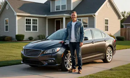 Customer with their delivered car in Edina, Minnesota, United States