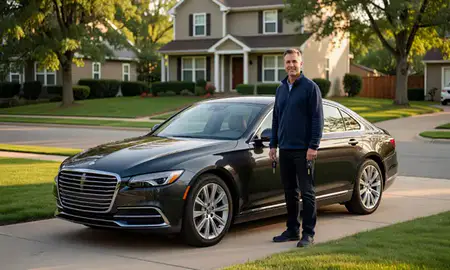 Car delivered to a driveway in Edina, Minnesota, United States