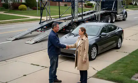 Vehicle owner beside their delivered car in Edina, Minnesota, United States