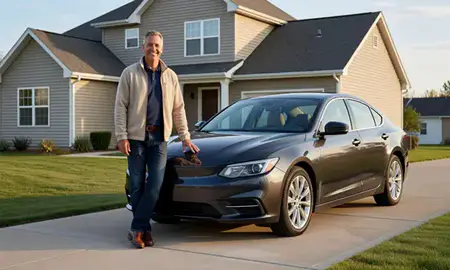 Customer with their delivered car in Lakeville, Minnesota, United States