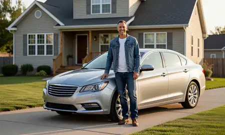 Customer with their delivered car in Maplewood, Minnesota, United States
