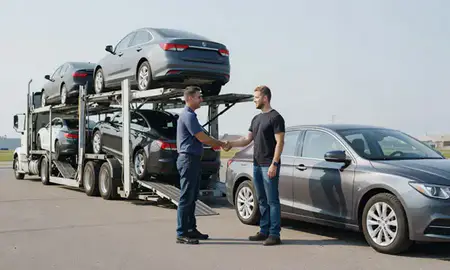 Vehicle owner beside their delivered car in Moorhead, Minnesota, United States