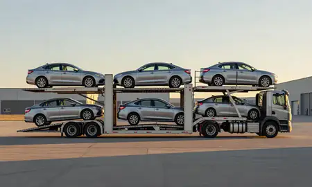 Car transporter parked in an industrial area of Moorhead, Minnesota, United States