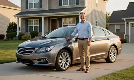 Customer with their delivered car in Plymouth, Minnesota, United States