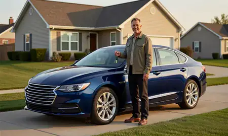 Car delivered to a driveway in Plymouth, Minnesota, United States