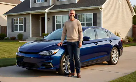Customer with their delivered car in Richfield, Minnesota, United States