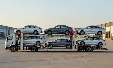 Car transporter parked in an industrial area of Rochester, Minnesota, United States