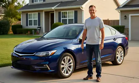 Car delivered to a driveway in Roseville, Minnesota, United States