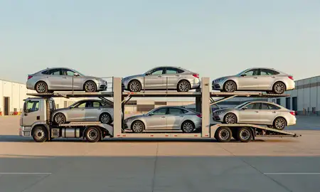 Car transporter parked in an industrial area of St. Cloud, Minnesota, United States