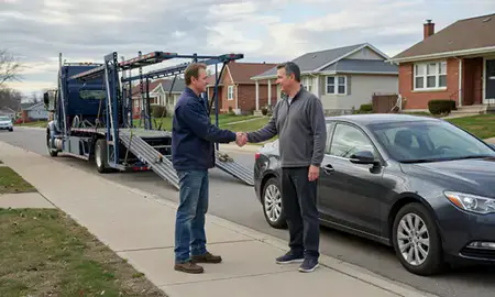 Vehicle owner beside their delivered car in St. Paul, Minnesota, United States