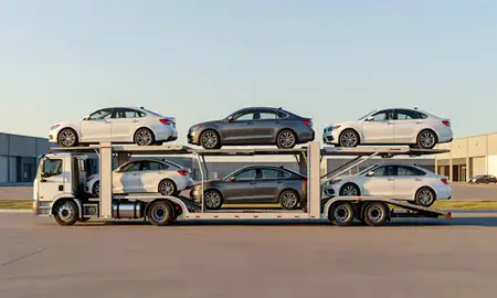 Car transporter parked in an industrial area of Woodbury, Minnesota, United States