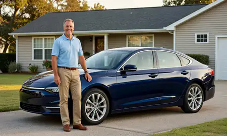 Customer with their delivered car in Biloxi, Mississippi, United States