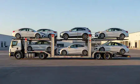 Car transporter parked in an industrial area of Biloxi, Mississippi, United States