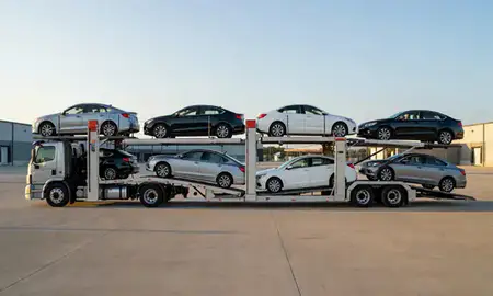 Car transporter parked in an industrial area of Brandon, Mississippi, United States
