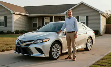 Customer with their delivered car in Byram, Mississippi, United States