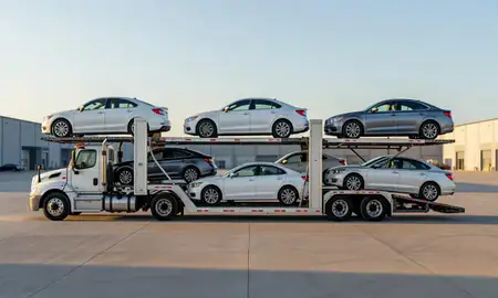 Car transporter parked in an industrial area of Byram, Mississippi, United States