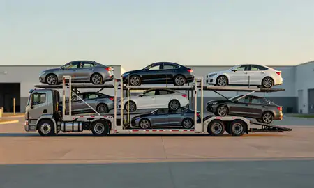 Car transporter parked in an industrial area of Clarksdale, Mississippi, United States