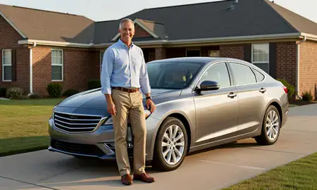 Customer with their delivered car in Columbus, Mississippi, United States