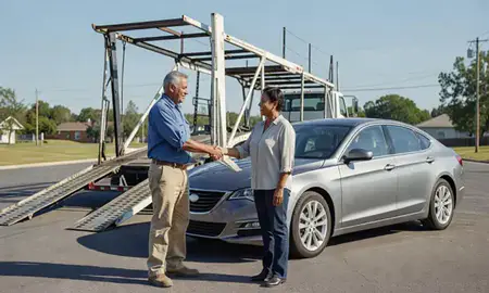 Vehicle owner beside their delivered car in Columbus, Mississippi, United States