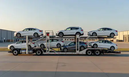 Car transporter parked in an industrial area of Corinth, Mississippi, United States