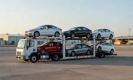Car transporter loaded with vehicles in Corinth, Mississippi, United States