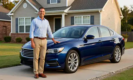 Customer with their delivered car in Gautier, Mississippi, United States