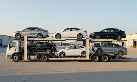 Car transporter parked in an industrial area of Gautier, Mississippi, United States