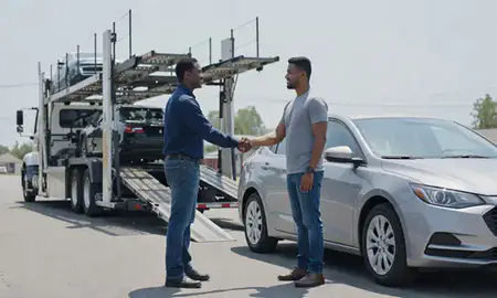 Vehicle owner beside their delivered car in Greenwood, Mississippi, United States