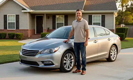 Customer with their delivered car in Hattiesburg, Mississippi, United States