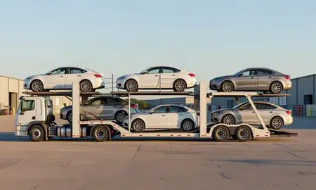 Car transporter parked in an industrial area of Hattiesburg, Mississippi, United States
