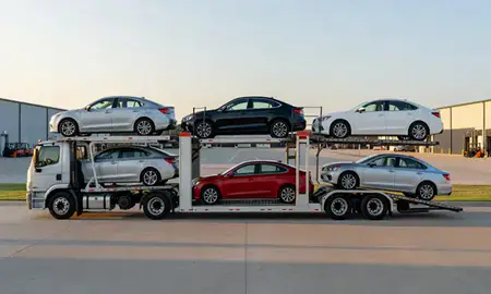 Car transporter parked in an industrial area of Hernando, Mississippi, United States