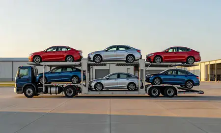 Car transporter parked in an industrial area of Horn Lake, Mississippi, United States
