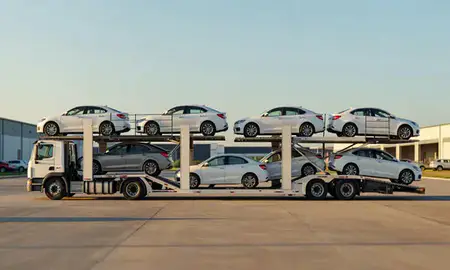 Car transporter parked in an industrial area of Jackson, Mississippi, United States