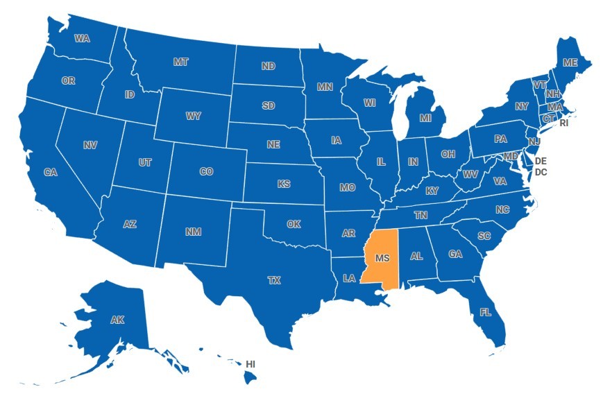 Map of Mississippi, USA