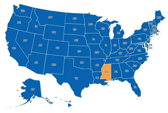 Map of Mississippi, United States