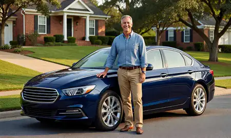 Customer with their delivered car in Natchez, Mississippi, United States