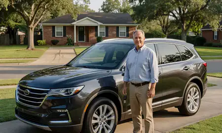 Car delivered to a driveway in Natchez, Mississippi, United States