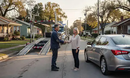 Vehicle owner beside their delivered car in Natchez, Mississippi, United States